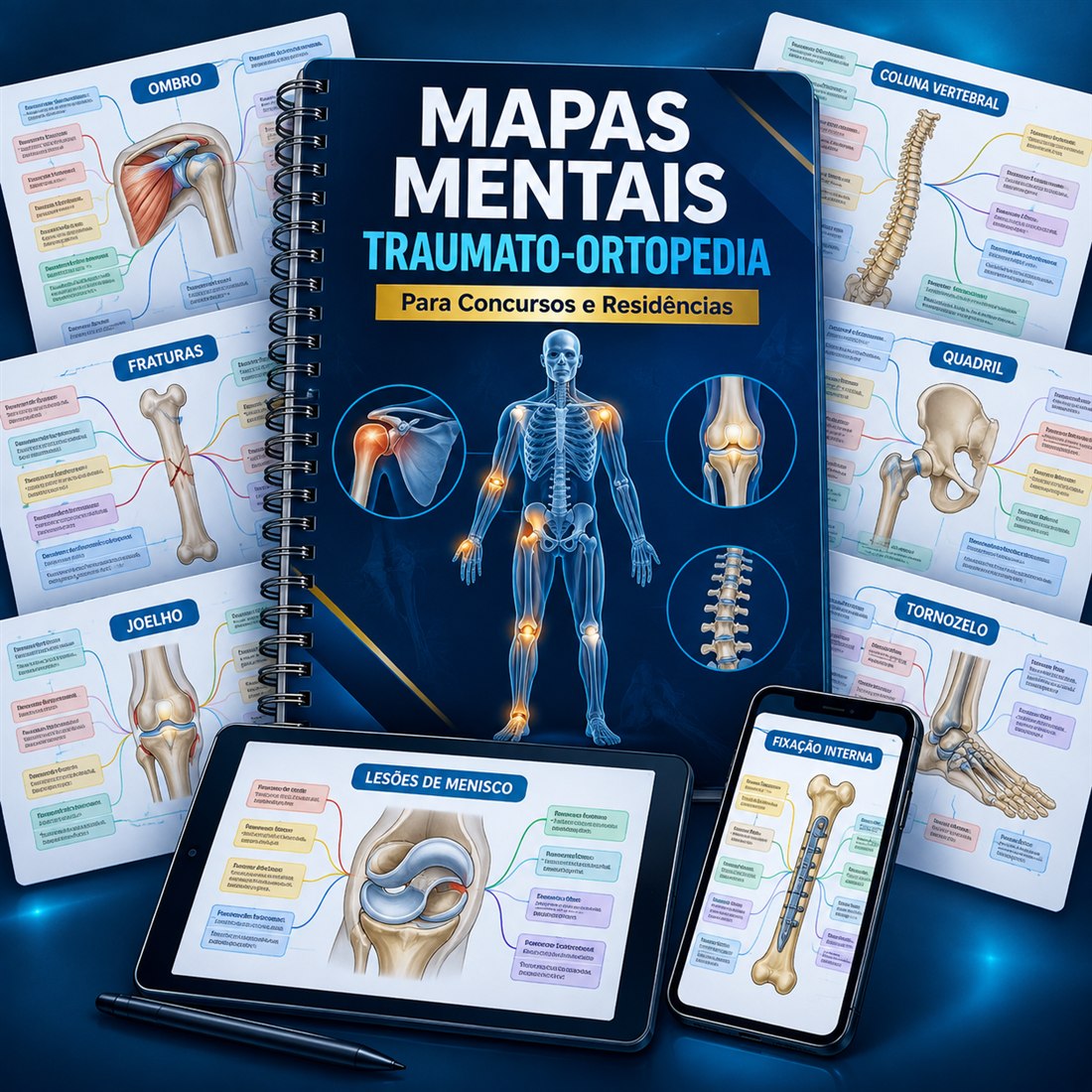 Mapas Mentais de Traumato-Ortopedia para Concursos e Residências: caderno, mapas mentais, tablet e celular